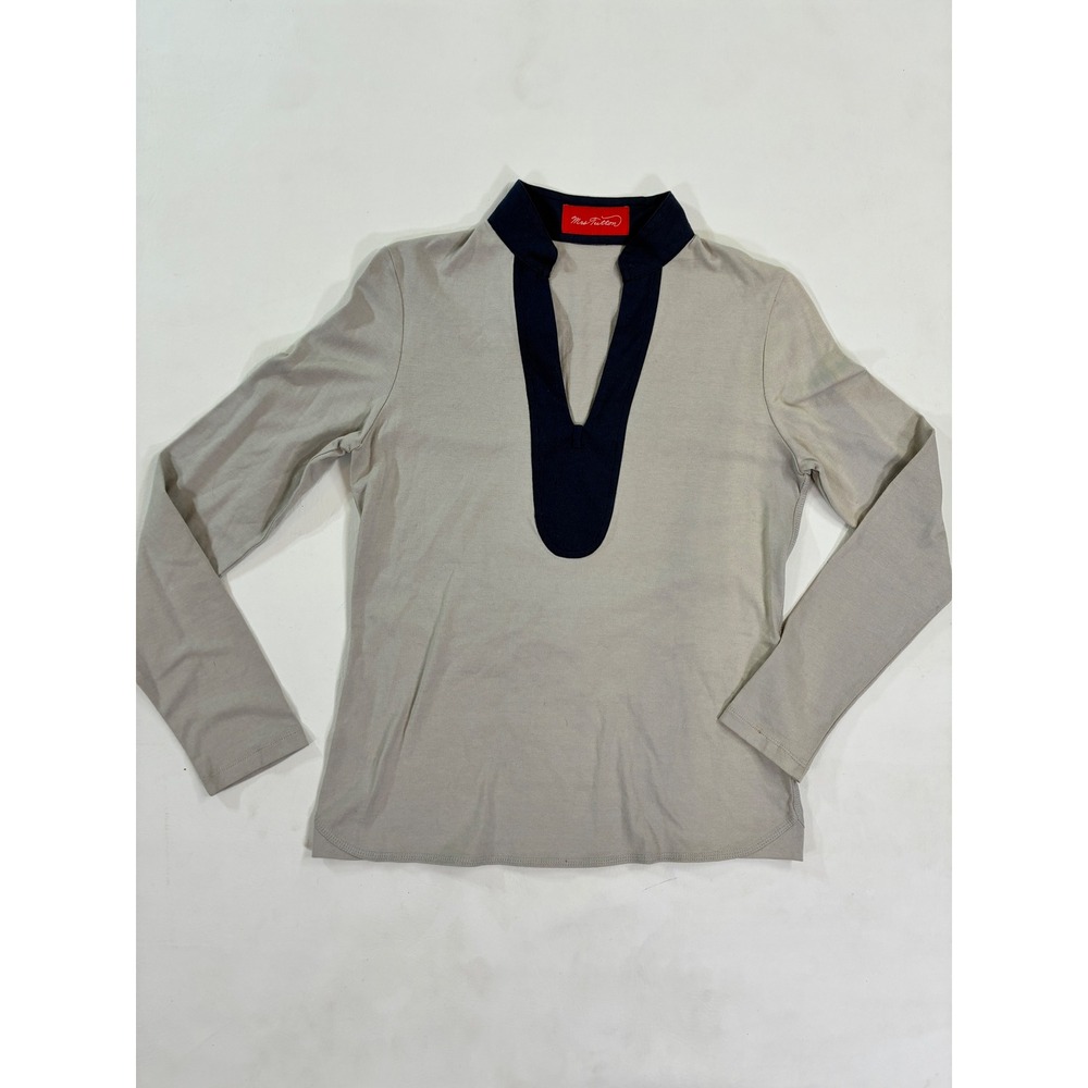 Mrs. Dutton Long Sleeve V Neck Tunic Top Women's‎ Size M Beige Navy